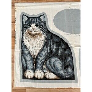VIP Cranston Cut & Sew Fabric Panel Grey Tabby Green Eye Cat Uncut - Flaw